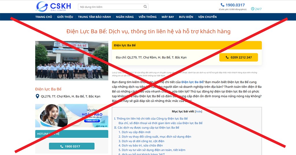 Cảnh báo khẩn cấp trang web lừa đảo, giả mạo Tổng công ty Điện lực miền Bắc