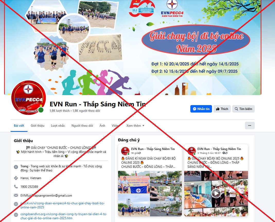 Cảnh báo Fanpage "EVN Run - Thắp Sáng Niềm Tin" giả mạo thương hiệu, logo