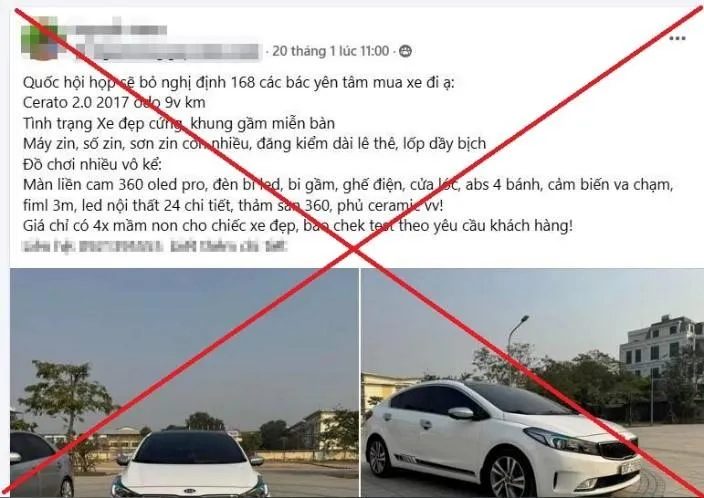 Xử phạt người đăng thông tin sai sự thật về Nghị định số 168 để tăng tương tác bán ô tô